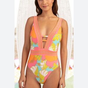 TRINA TURK PLAYA DE FLOR PLUNGE MAILLOT ONEPIECE SWIMSUIT 10 NWT
